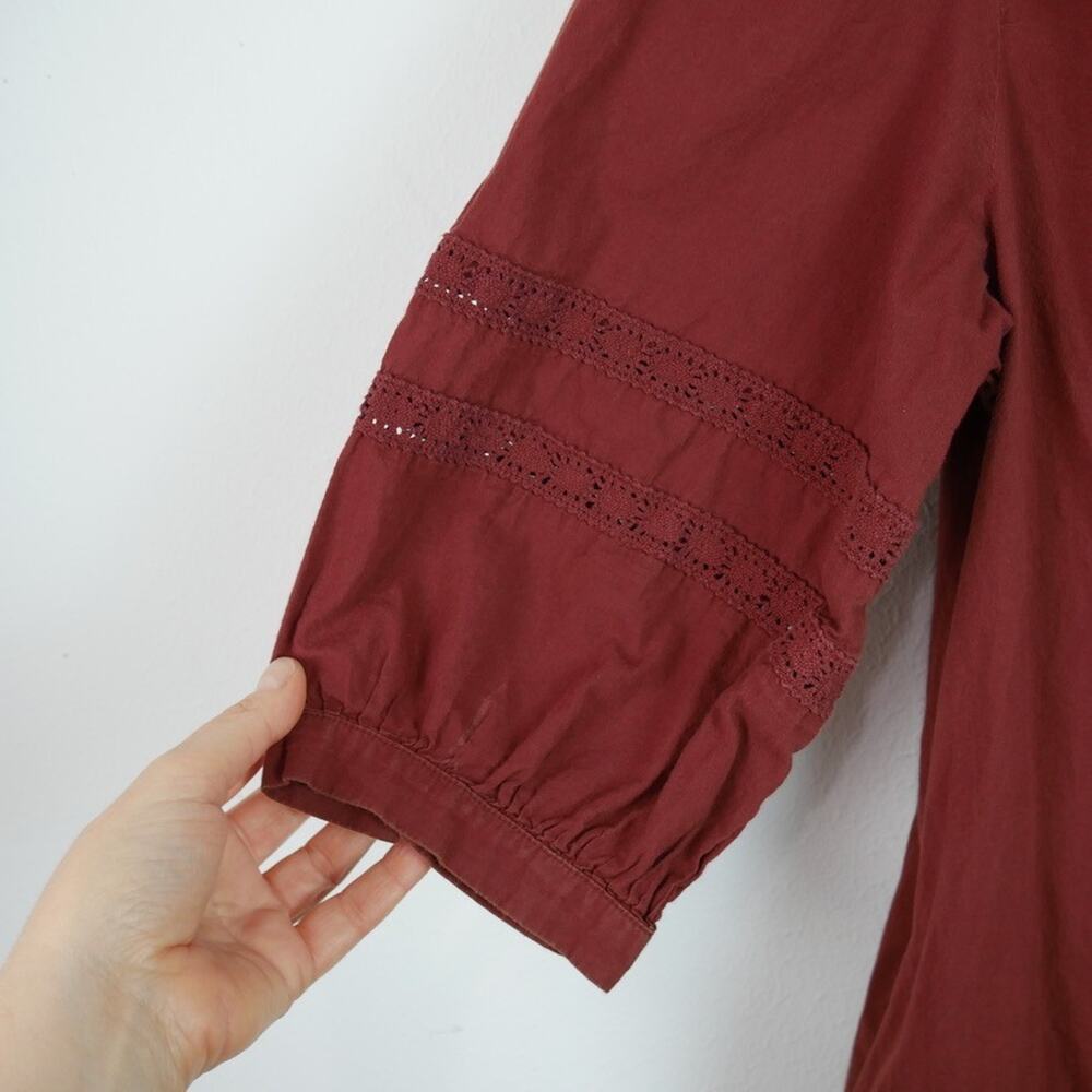 Evereve Evelyn Midi Dress Puff Sleeve Boho Cottagecore Brown Cotton Prairie M - Picture 4 of 8